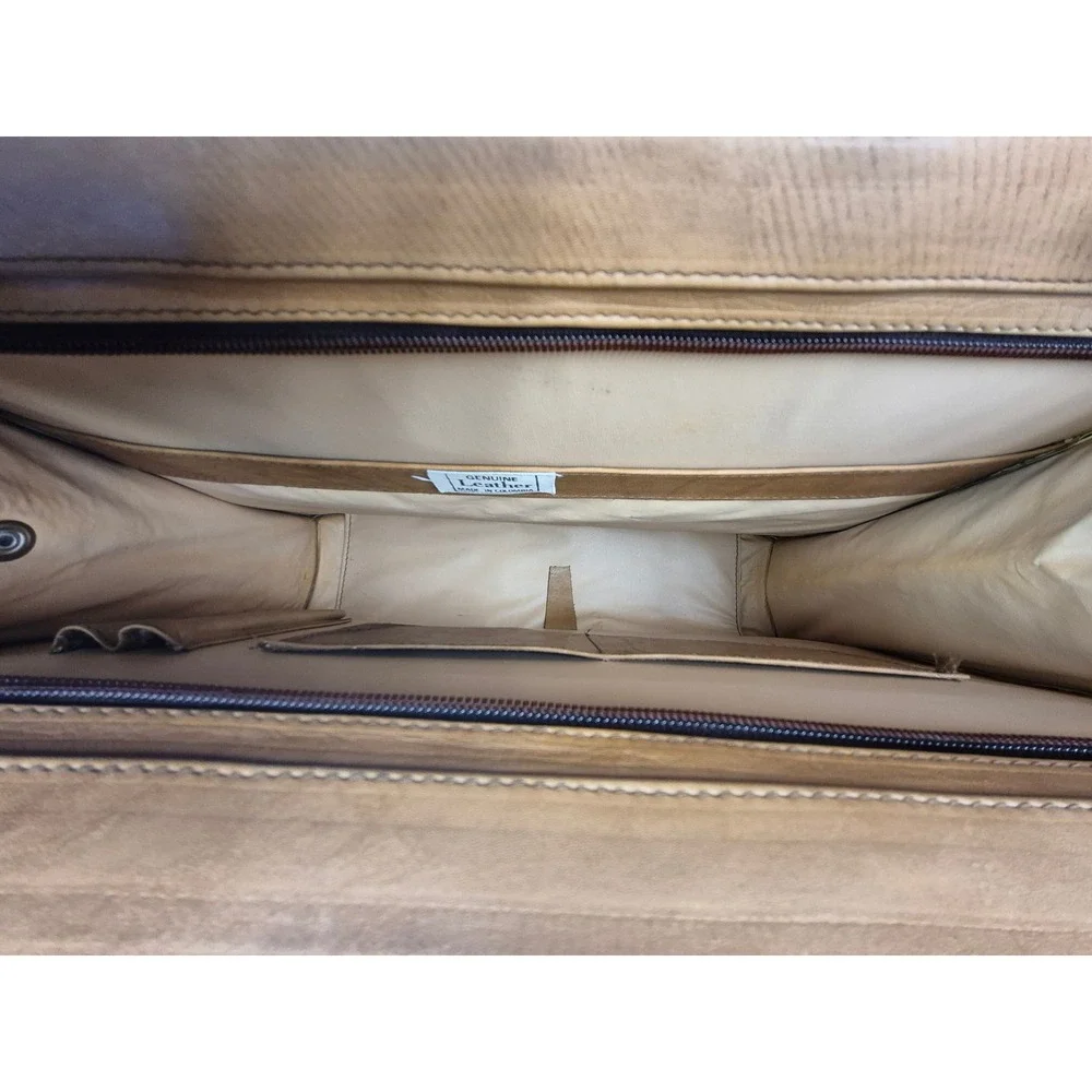 Vintage Texama Leather Briefcase Attache Tan Executive Bag Gold Tone Hardware